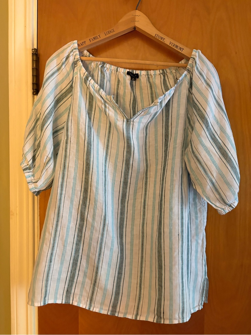 Talbots Blue and White Striped Off-Shoulder Tunic